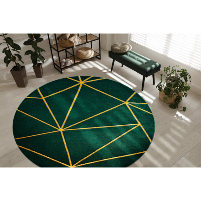 Exclusive glamorous, stylish, geometric bottle green / gold rug