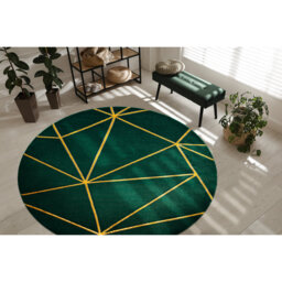 Exclusive glamorous, stylish, geometric bottle green / gold rug