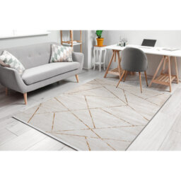 Modern rug Duke cream / gold - Geometrická, textured, very soft, fringes