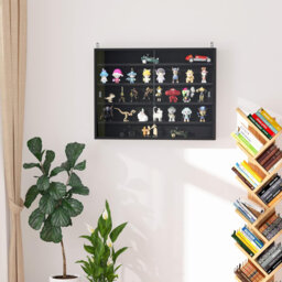 5-Tier Wall Display Shelf Unit Cabinet W/ 4 Adjustable Shelves Glass Doors Home Office Ornaments 60X80cm Black/White