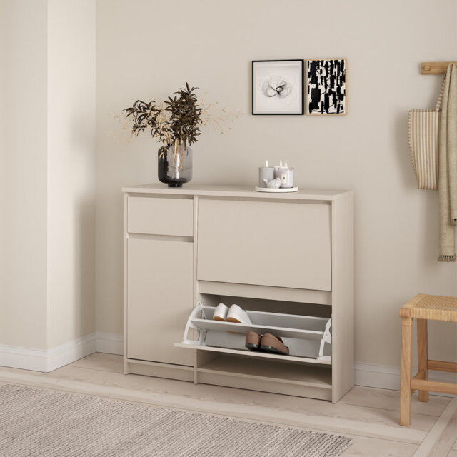 Naia Shoe cabinet 2 Tilting Doors 1 Door + 1 Drawer in Cashmere
