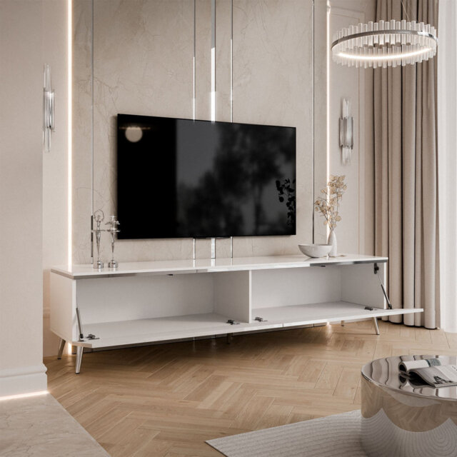 "Unfinished TV Stand for TVs up to 50"" with Fireplace Included"
