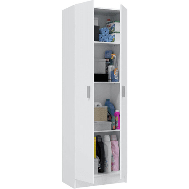 Multi Tall White Shoe Storage Cupboard 59cm Wide 2 Door Utility Cabinet With Internal Shelves
