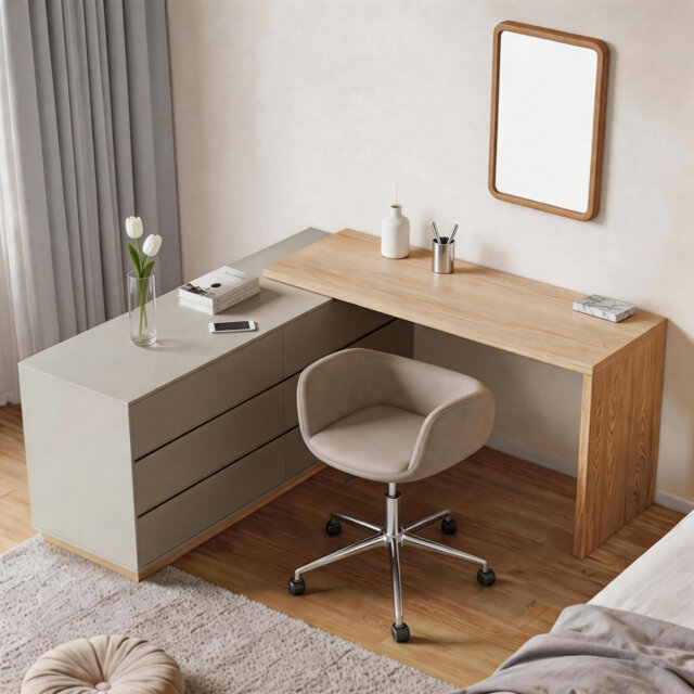 Extendable Dressing Table & Desk Combo - 160-250cm Rotatable Vanity with 6 Drawers - Space Saving for Bedrooms & Small Flats