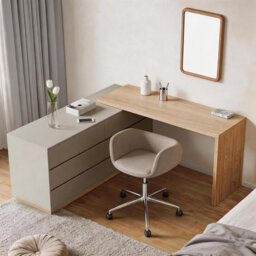 Extendable Dressing Table & Desk Combo - 160-250cm Rotatable Vanity with 6 Drawers - Space Saving for Bedrooms & Small Flats