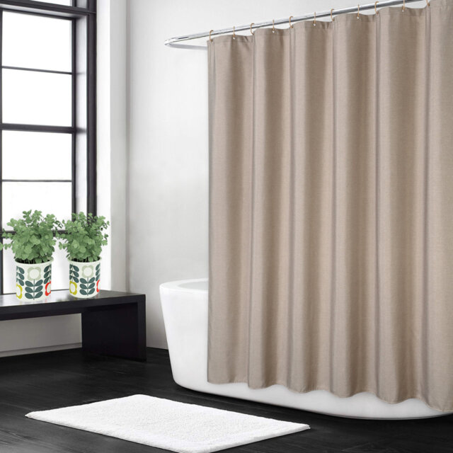 Luxury Robust Flax Linen-Look Shower Curtain for Stalls - 240GSM Waterproof Washable Fabric with Hooks - Form Resistant - Brown, 72x84 Inch