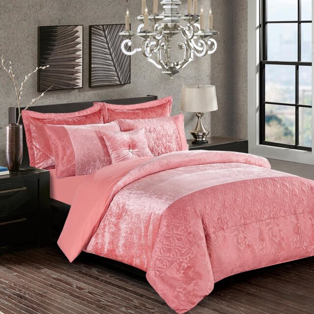 Santiago 3 Piece Crushed Velvet Duvet Cover Set Ultra Soft Luxurious and Easy Care Bedding