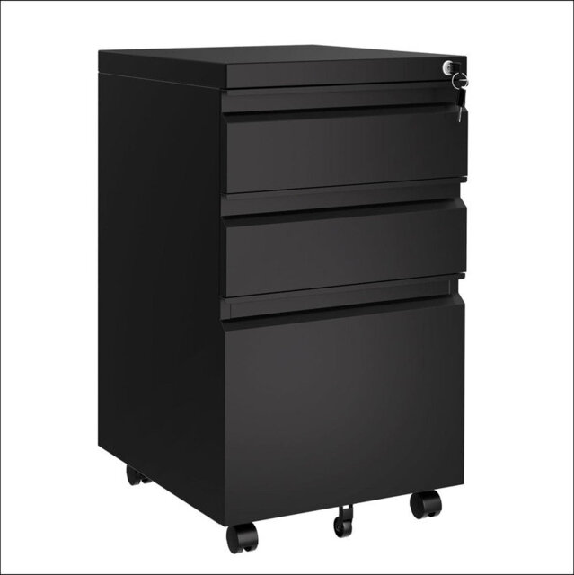 3-Drawer Mobile File Cabinet with Lock, Heavy-Duty Metal Filing Cabinet On Wheels for A4/Letter/Legal, Rolling Under Desk Office Storage, Easy Assembl
