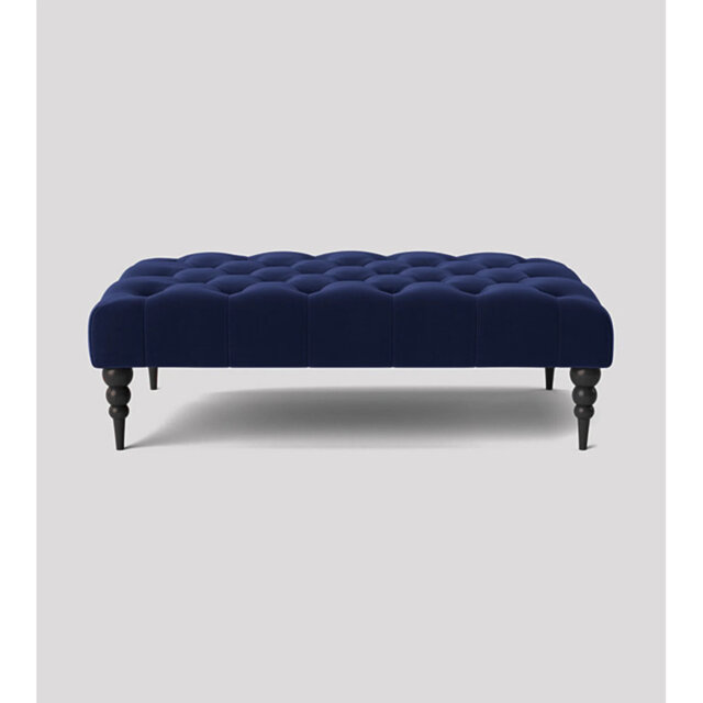 Alyana Rectangle Ottoman Bench with Wooden Legs - Plush Velvet Chesterfield Upholstered Footstool