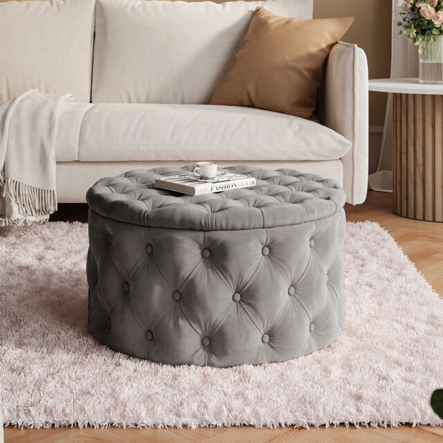 CHESTERFIELD Round Upholstered Pouf Hocker 70 cm