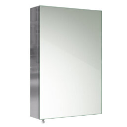 iBathUK Porto Wall Mounted Stainless Steel Bathroom Mirror Cabinet with Single Door Storage Unit & 2 Shelves in Silver, 600x400mm