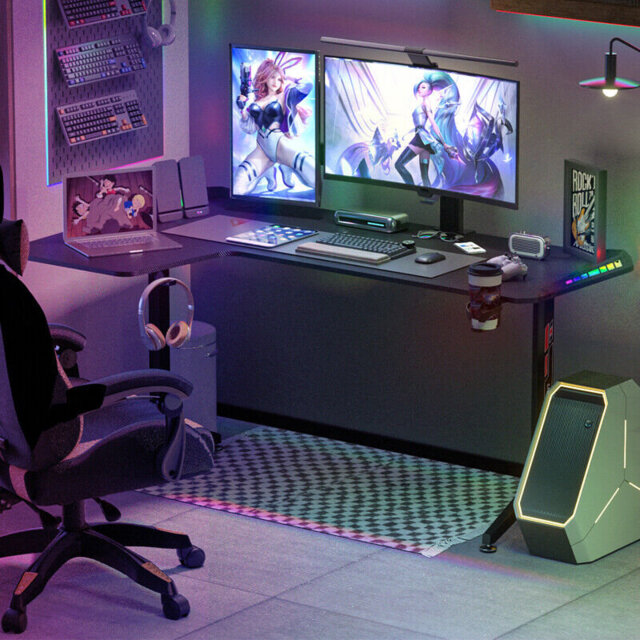 Amici 160Cm Right Corner Gaming Desk L Shaped Ergonomic Pc Computer Racing Table Home Office Workstation