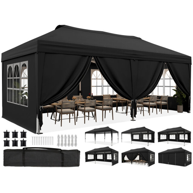 Quictent 3x6m Pop Up Gazebo with Central Lock, Heavy Duty Outdoor Canopy Tent with Church Window Sides, Portable Event Shelter for Backyard, Parties,