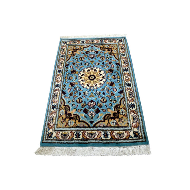 Gammage Kashan Oriental Hand Knotted Wool Blue/Beige/Brown Rug