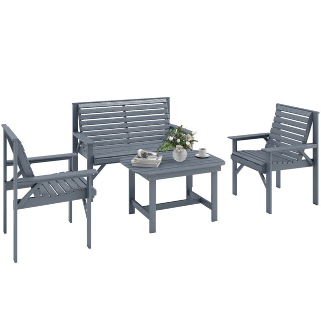 Outsunny 4 Seater Wooden Garden Furniture Set 4 Piece Embossed Finish