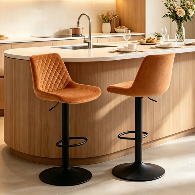 Adjustable Height Velvet/Suede Bar Stools with Gas Lift