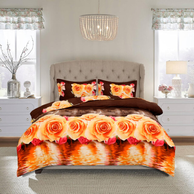 Aspire Homeware Golden Rose 3D Duvet Complete Set With Pillowcases & Fitted Sheet