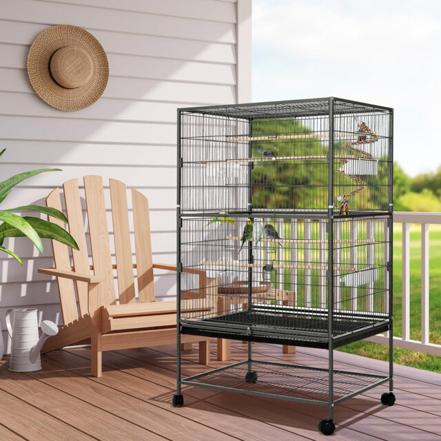 Large Birdcage, Metal Birdcage, Bird Cage With 4 Wheels, Budgie Cage With Food Bowl, Cage Toys, Bird Swing With 2 Doors And 4 Wooden Perches, 132 X 78