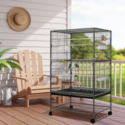 Large Birdcage, Metal Birdcage, Bird Cage With 4 Wheels, Budgie Cage With Food Bowl, Cage Toys, Bird Swing With 2 Doors And 4 Wooden Perches, 132 X 78