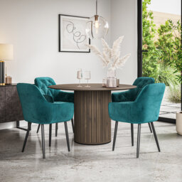 Arlo Black Table Top W Black Legs + Anika Velvet Dining Chair Green Set Of 4