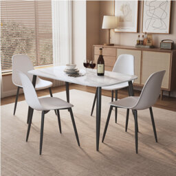 Aspen Gloss White Sintered Stone Rectangular Table and 4 Curve Plastic Chairs - Modern Dining Set