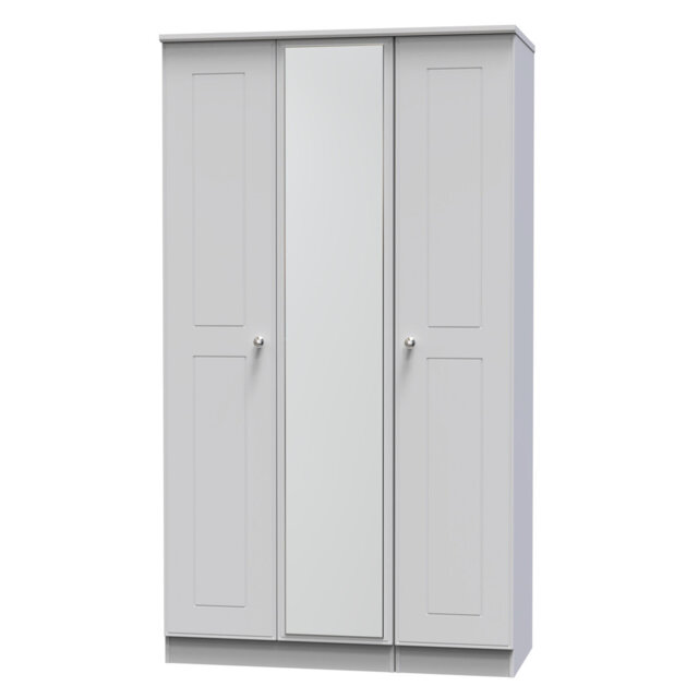 Conners Tall Triple Mirror Wardrobe in Reed Green & Riviera Oak