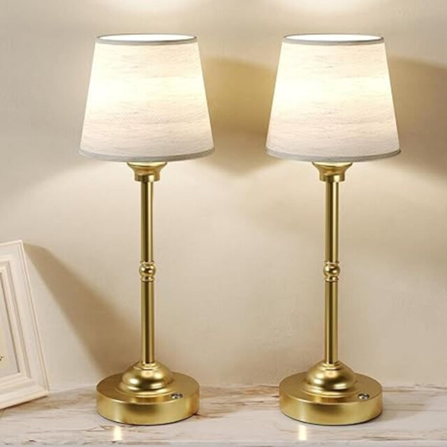 2 Pack Cordless Table Lamps, Fabric Desk Lamp with Stepless Dimming , 6000mAh USB-C Rechargeable Battery