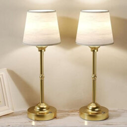 2 Pack Cordless Table Lamps, Fabric Desk Lamp with Stepless Dimming , 6000mAh USB-C Rechargeable Battery