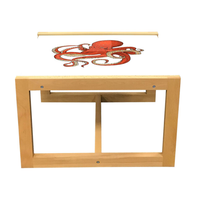 Vintage Nautical Tattoo Coffee Table, Colorful Octopus Drawing On Plain Background, Acrylic Glass Center Table With Wooden Frame For Offices Dorms Ver