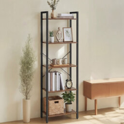 5-Tier Storage Shelf, Freestanding Bookcase for Home Office, Living Room, Industrial, Greige and
