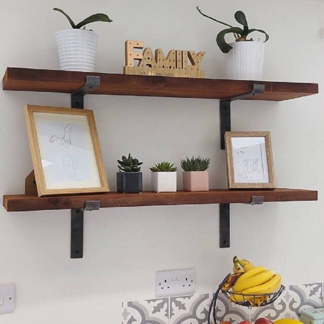 Lemieux Handcrafted Rustic Wooden Wall-Mounted Floating Shelves with Black L Brackets
