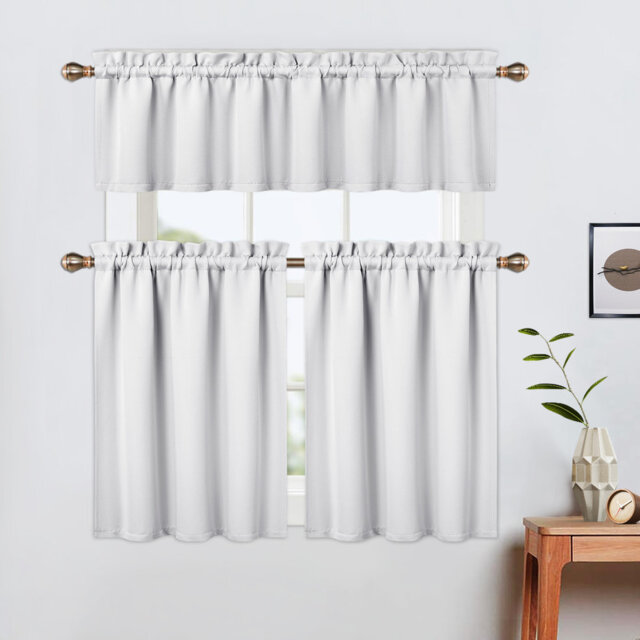 "Blackout Valance Kitchen Curtain – Short Thermal Room Darkening Rod Pocket Cafe Curtain, Noise Reducing & Light Blocking – Easy Care –26""*45""*2"
