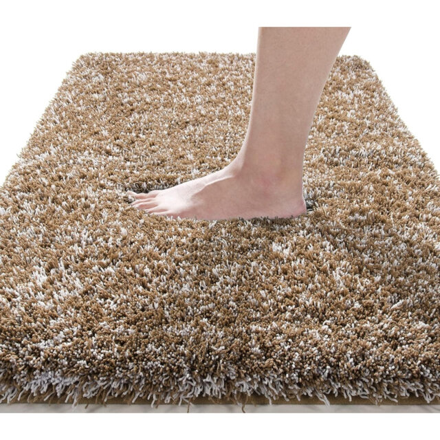 43×61cm Fluffy Microfiber Bath Mat, Non-Slip Absorbent Washable Shower Rug