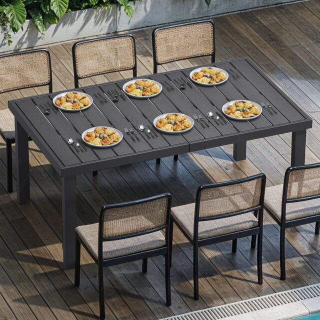 Hindertje Garden Table, 140 x 90 cm, Patio Table with WPC Wooden Table Top and Aluminium Frame
