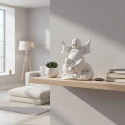 "8.2"" White Ceramic Laughing Buddha Statue - Feng Shui Money Bag Decor for Luck & Prosperity"