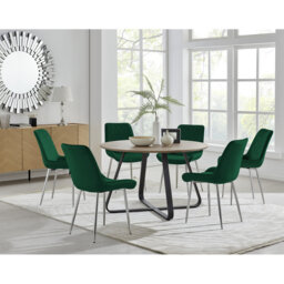 Sandy Classic Wood Effect & Metal Dining Table Set with 6 Luxury Velvet Dining Chairs