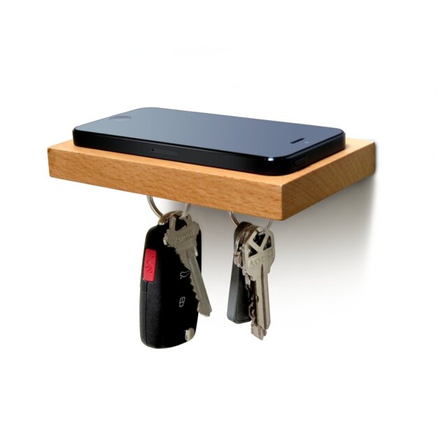 Solid Wood Wall Organizer with Key Hooks