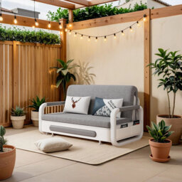 Convertible Sofa Bed with Storage, 3-in-1 Sleeper for Small Spaces, Grey Fabric & White Frame, Includes Latex Mattress Great for Living Rooms & Flats