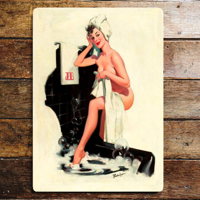 Pin up Girl Getting in Bath Tub Wall Décor