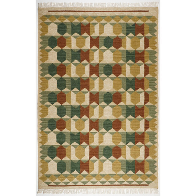 Livianne Natural Wool Kilim Pattern Hand Woven Area Rug - Modern Geometric Design-