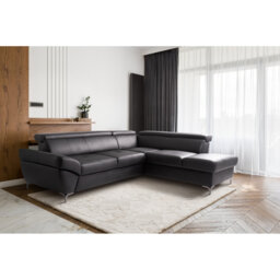 CAPRI Genuine Leather Corner Sofa with Pull-Out Bed and Storage and Adjustable Headrests