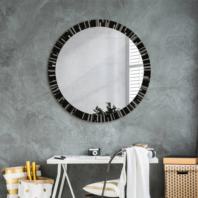 Huldar Round Glass Framed Wall Mounted Accent Mirror in Black
