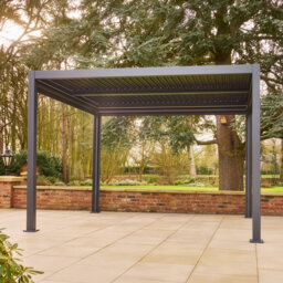 Nexus Grey Aluminium Pergola 3m x 3m with LEDs and 4 Pull Down Screens