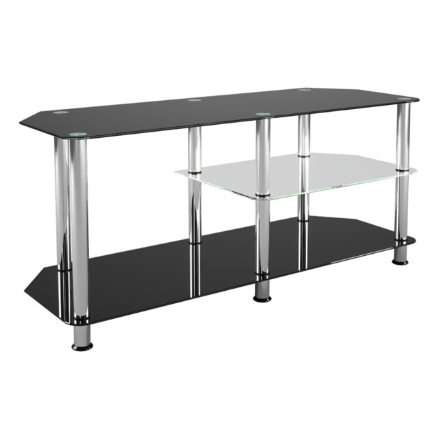 Classic 1.14m Glass TV Stand with Vertical Storage - Black & Chrome