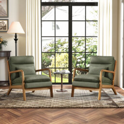 65.5cm Wide Modern Solid Wood Frame Upholstered Armchair with Lumbar Support Pillow