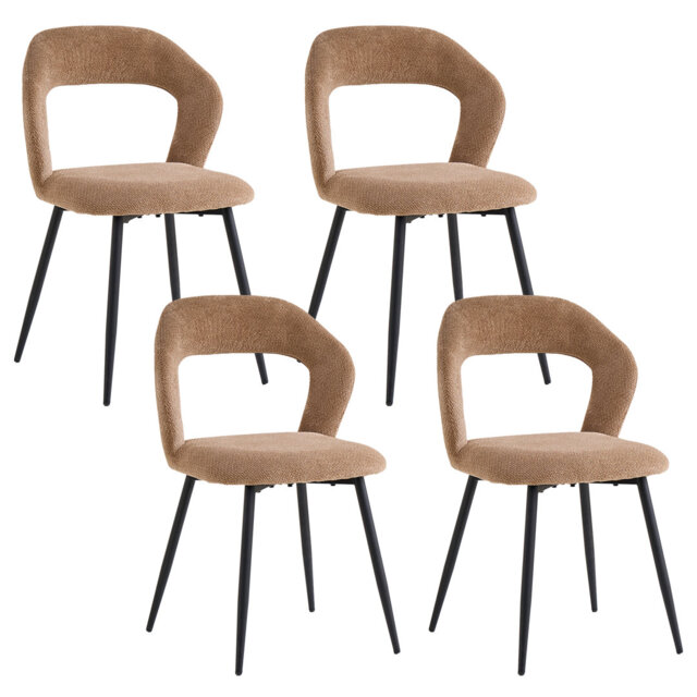 49cm H Linen Fabric Dining Chair, Open Cutout Backrest Upholstered Chair with Black Metal Leg