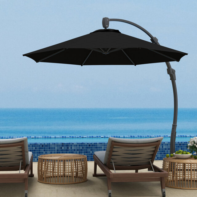 3m Round Cantilever Banana Parasol, 360° Rotation Outdoor Sun Umbrella, 250gsm Pa Coated Polyester Canopy, Aluminium Frame & 8 Ribs, Crank Handle Wit