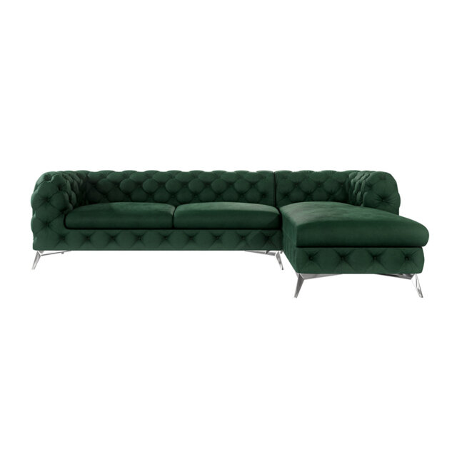 Chesterfield Corner Chaise Sofa with Silver Metal Legs