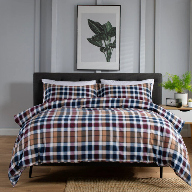 Newbury Check Printed Brushed 100% Cotton Bedlinen Duvet Set