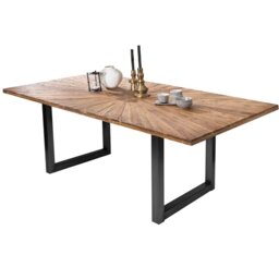 Samira Teak Solid Wood Top Metal Base Dining Table